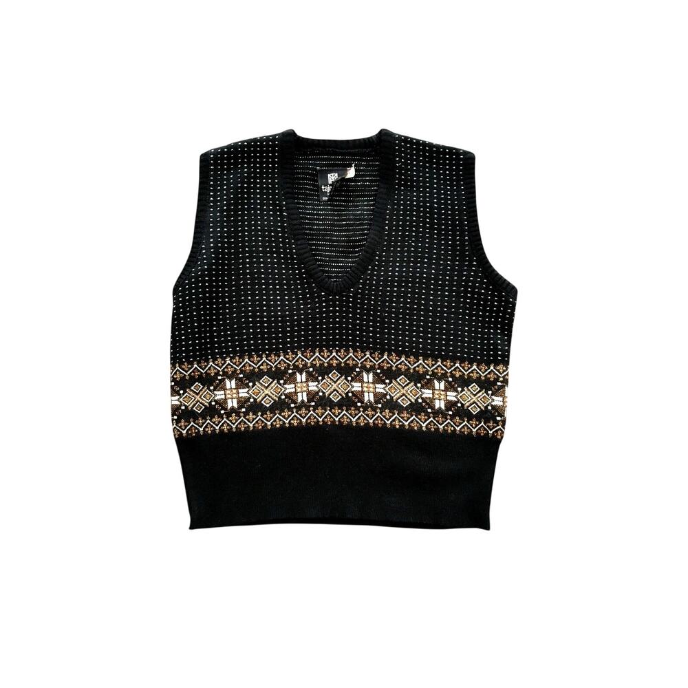 Knit Sweater Vest Tajmahal Hosiery Gujranwala Size 35 Small Black Gold White